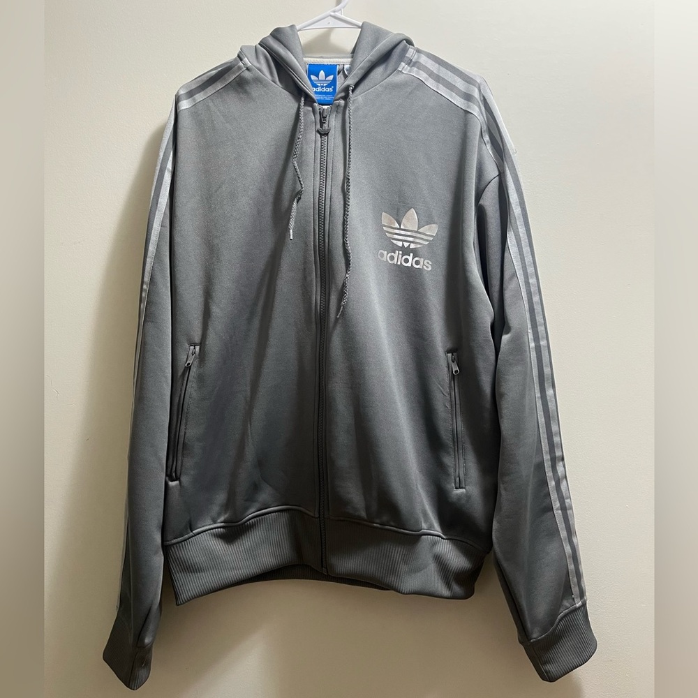 Adidas Grey Full-Zip Hoodie sz L